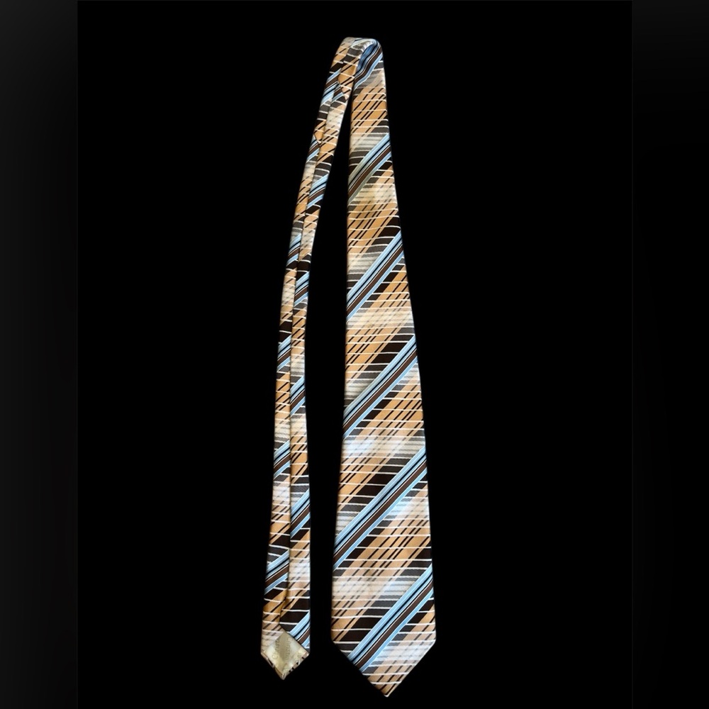 Christian Dior Monsieur Stylish Tan and Blue Striped Tie